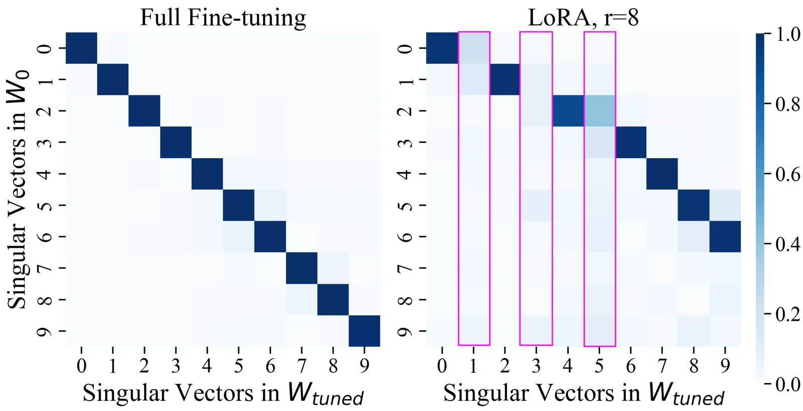 LoRA vs Full Fine-tuning: Same Accuracy, Different Weights